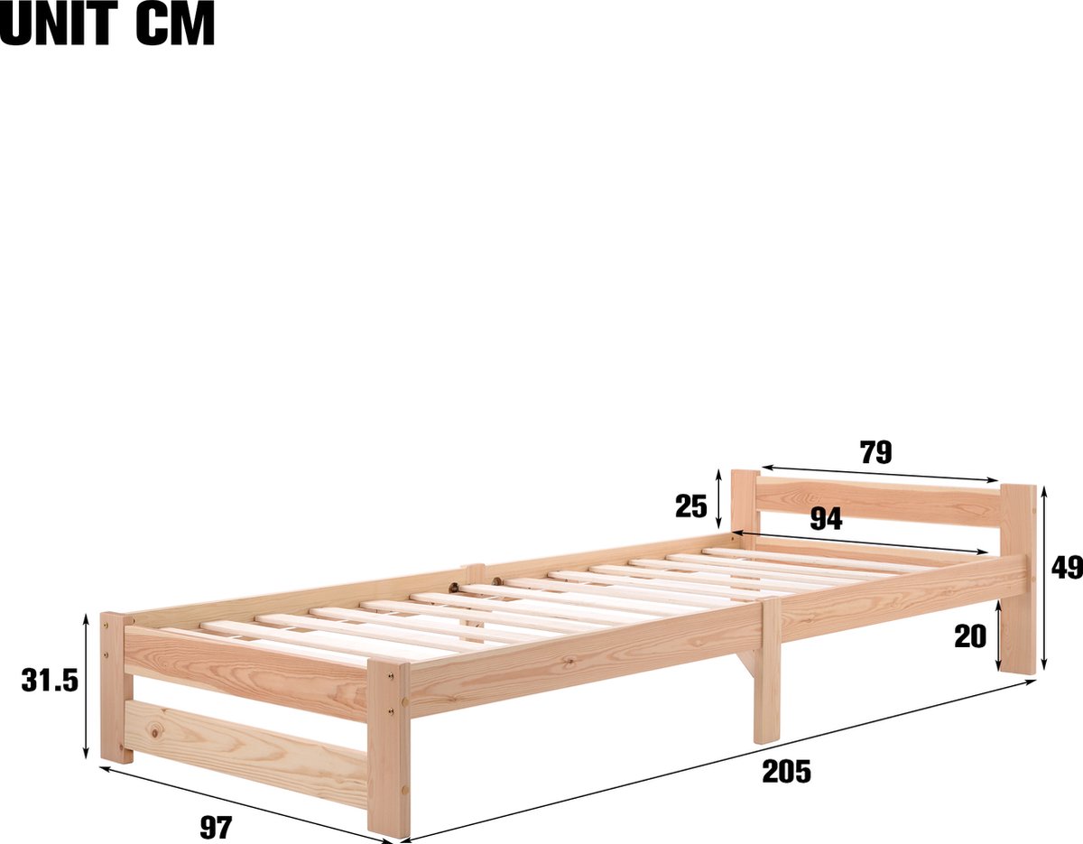 Merax Massief Houten Eenpersoons Bed 90x200 cm Eenpersoonsbed van