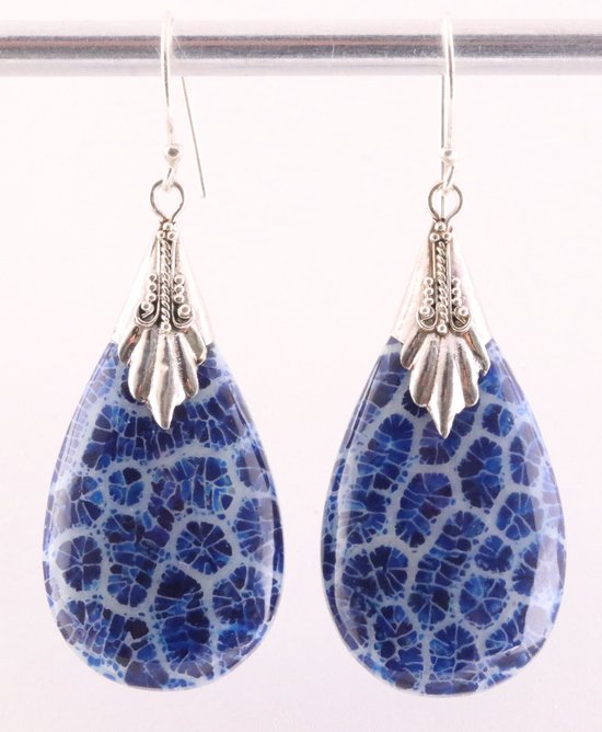 Zilveren oorbellen met blauwe fossiel koraal | bol.com