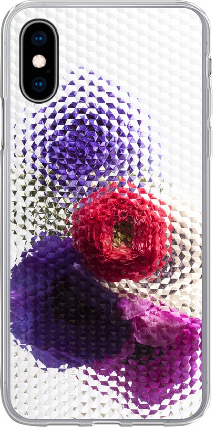 Geschikt voor iPhone X hoesje - Klaproos - Bloemen - Glas - Siliconen Telefoonhoesje