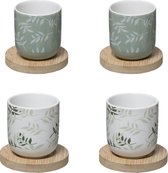 Secret de gourmet koffie of thee kopjes set 4 stuks met onderzetter van bamboe - Groen - 13 cl - In cadeaudoosje
