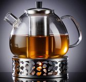Zoë&Mii theeketel 1500ml met warmhouder, gemaakt van borosilicaatglas, roestvrijstalen zeef en deksel, voor losse en zakjes thee, vaatwasmachinebestendig