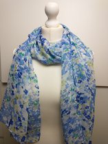 Lange dames sjaal Maria gebloemd motief blauw wit groen