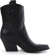 SmileFavorites® Dames Cowboylaarzen, Enkellaarsjes met Hak Kort - Imitatieleer - Zwart - Maat 37