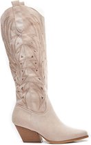 WELOVESHOES® Dames Cowboylaarzen met Hak  - Suedine - Beige - Maat 40