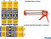 Combideal - illbruck Shell Wet Seal & Fix - 310 ML - 5 x koker  zwart  + 1 x kitspuit metaal oranje