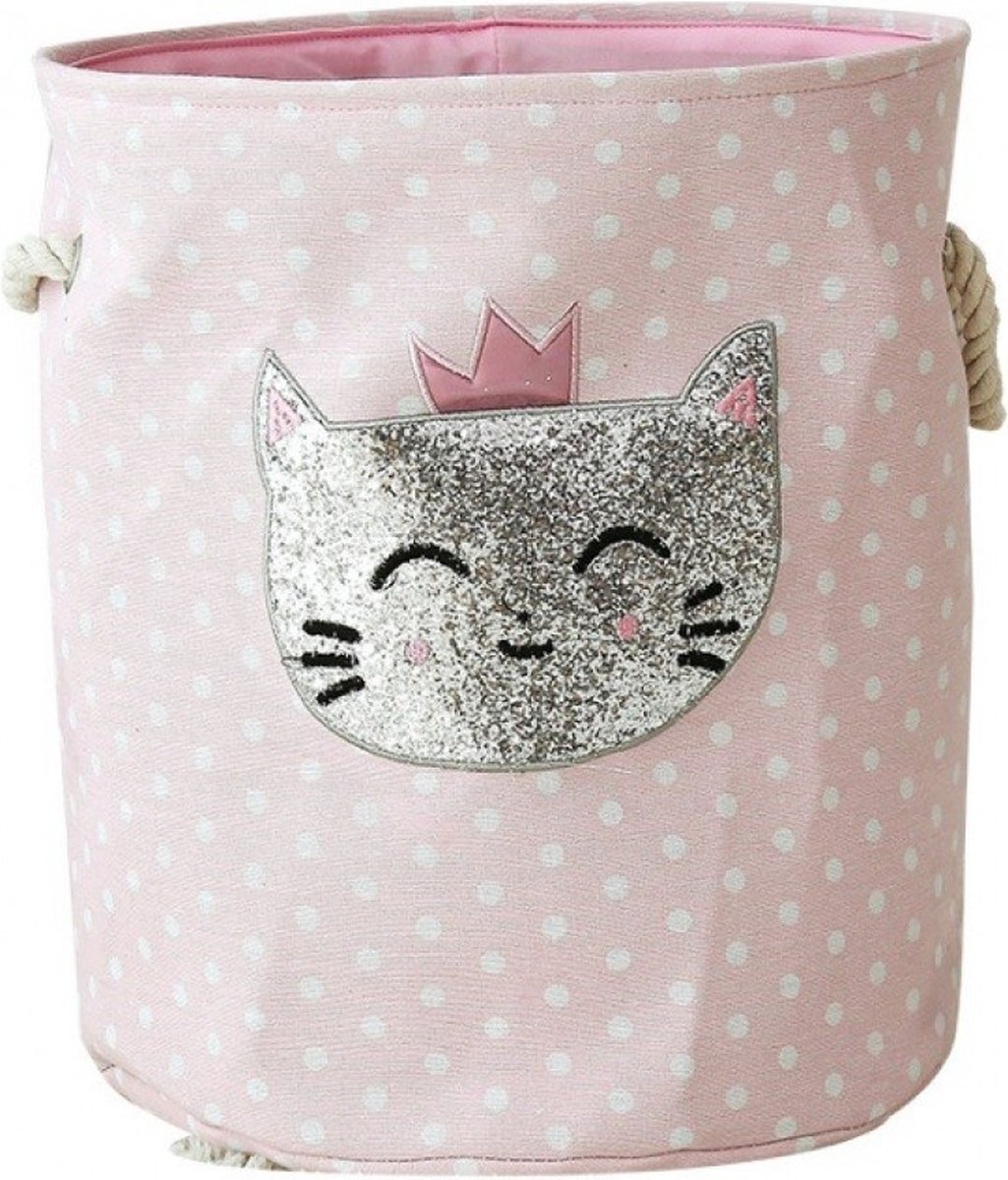 Opbergmand kinderkamer speelgoed - Glitter Poes Wasmand - Opbergmand met handgrepen - Wasmand voor Kinderkamer of Babykamer - Canvas - Opbergzak Speelgoed - Cadeau Kinder Kamer
