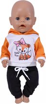 Poppenkleertjes - Geschikt voor Baby Born pop - Oranje trui met zwarte broek - Vos thema - Outfit voor babypoppen - Sport broek