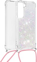 Lunso - Backcover hoes met koord - Samsung Galaxy S22 - Glitter Zilver