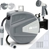 Bol.com Tillvex- Slanghaspel Grijs 20+2m met muurbeugel met handdouche en tuinslang 180 graden draaibaar wandmontage met automat... aanbieding