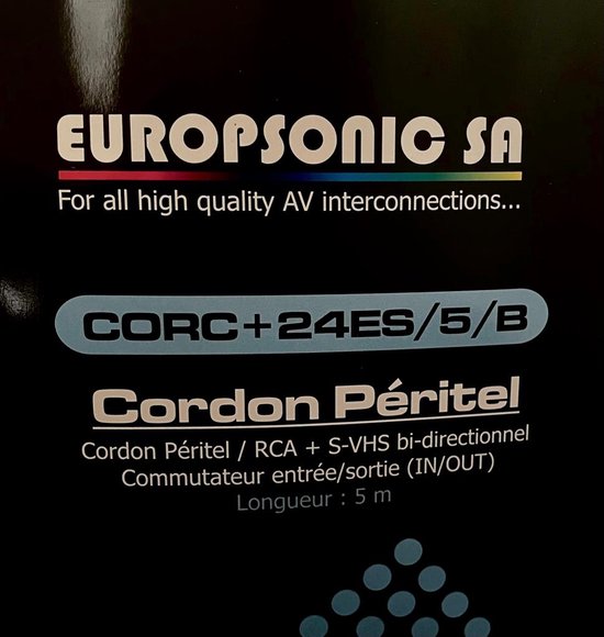 Europsonic - corc + 24ES/B - RCA + S-VHS -  scart snoer ingang uitgang schakelaar - video - audio - 5 meter - europsonic