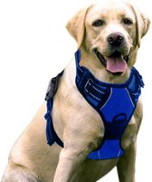 Sharon B - Hondentuigje - voor grote honden - blauw - maat XL - No pull - Anti trek - Reflecterend - Hoeft niet over het hoofd aangetrokken te worden