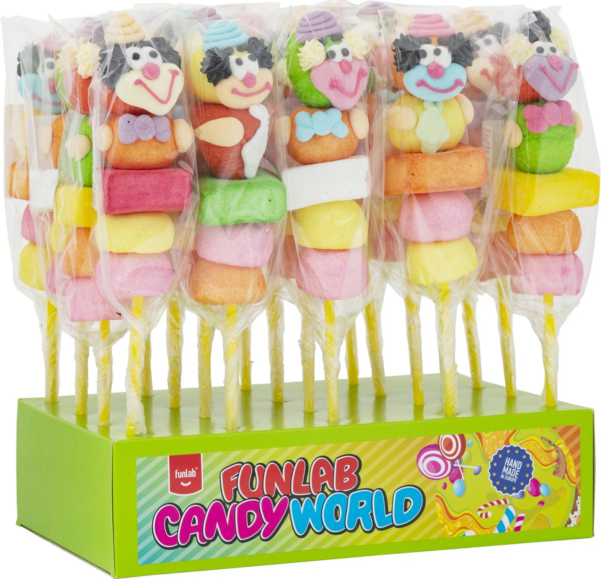 Funlab Clown spek lolly 55 gram 20 stuks Display marshmallow