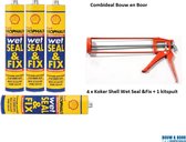 Combideal - illbruck Shell Wet Seal & Fix - 310 ML - 4 x koker  zwart  + 1 x kitspuit metaal oranje