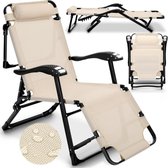 Tillvex- Inklapbare ligstoel met hoofdkussen, Beige, met verstelbare rugleuning en armleuning
