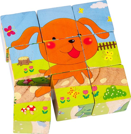 Thumbnail van een extra afbeelding van het spel Montessori Houten breinbrekers w-Puzzel Cube C laten we de dieren leren kennen