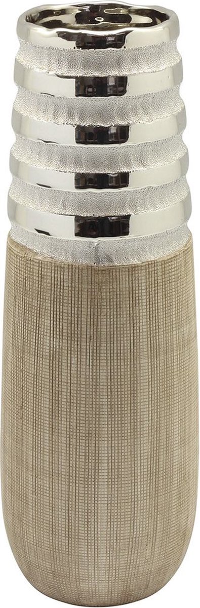 Keramische Vaas Newtown – Zilver & Houtlook – 31 cm Hoog – Modern Design