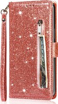 Glitter Bookcase voor Samsung Galaxy S22 Ultra | Hoogwaardig PU Leren Hoesje | Lederen Wallet Case | Telefoonhoesje | Pasjeshouder | Portemonnee | Roze Goud