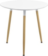 Eettafel - Kleur wit & hout kleurig - Afmeting (ØxH) 80 x 74 cm