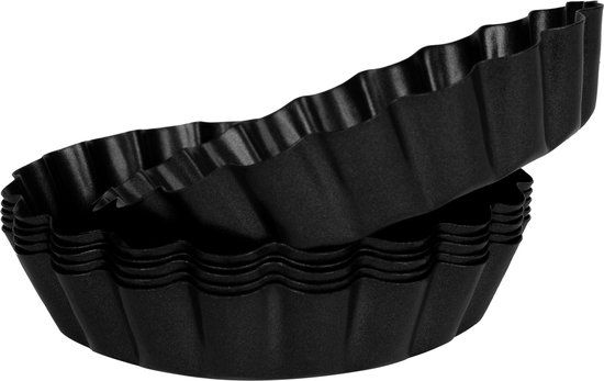 Krumble Moules à Quiche - Mini Moules à Quiche - Set de 6 - Métal - Diamètre 10 cm - Gris Foncé