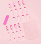 Plaknagels - Kunstnagels - Rozeen Wit - met nagelvijl - zonder nagellijm - zelfklevende nagels - Hartjes - Ovaalvormige Nagels - nails