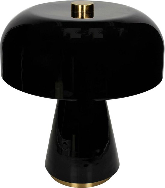 Zwart metalen tafellamp met koperen details
