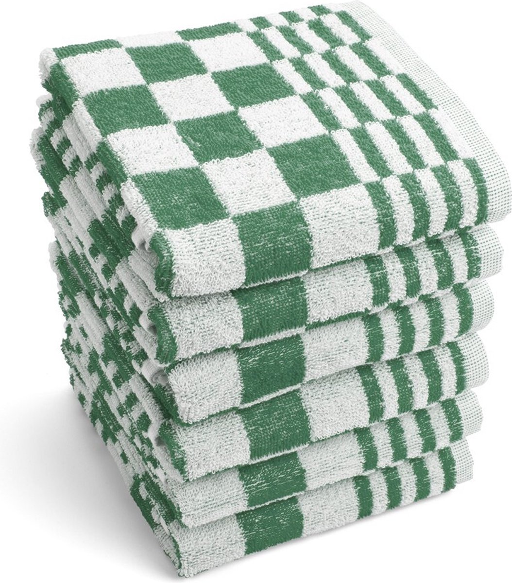 Byrklund Keukenhanddoeken set Clean & Fresh – 6 stuks – Keukendoeken 50x50 met lusje - 100% Katoen – Vintage look Ruit – Groen