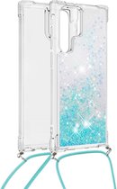 Lunso - Backcover hoes met koord - Samsung Galaxy S22 Ultra - Glitter Lichtblauw