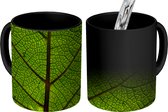 Magische Mok - Foto op Warmte Mok - Groen blad met zwarte nerven - 350 ML - Uitdeelcadeautjes