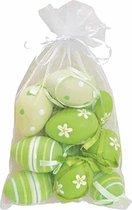 Set van 12x stuks paaseitjes groen in organza zakje 6 cm - Paaseitjes voor Paastakken  - Paasversiering/decoratie Pasen