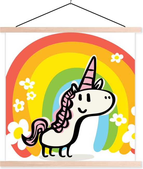 Affiche scolaire - Une illustration d'une licorne avec un arc-en-ciel - 90x90 cm - Lattes vierges
