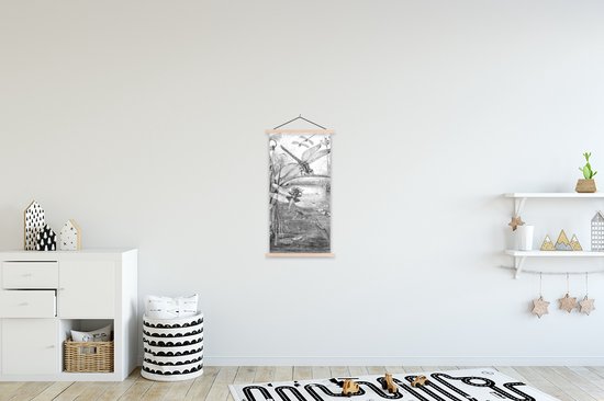 Support pour affiche avec affiche 40x80 cm - Affiche scolaire - Illustration en noir et blanc de quelques libellules - Affiche textile - Lattes vierges
