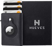Hueves® AirTag Wallet – Pasjeshouder voor Apple AirTag – Portemonnee voor Mannen en Vrouwen – Zwart Hoesje van Leer