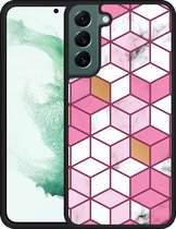 Galaxy S22+ Hardcase hoesje Pink-gold-white Marble - Designed by Cazy