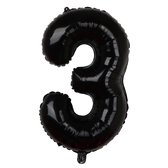 Folieballon / Cijferballon Zwart XL - getal 3 - 82cm