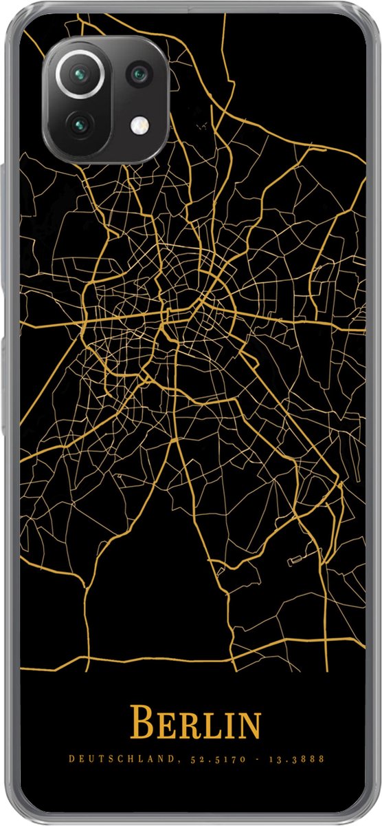 Telefoonhoesje Geschikt voor Xiaomi 11T hoesje - Berlijn - Kaart - Goud - Siliconen Telefoonhoesje Telefoonhoesje