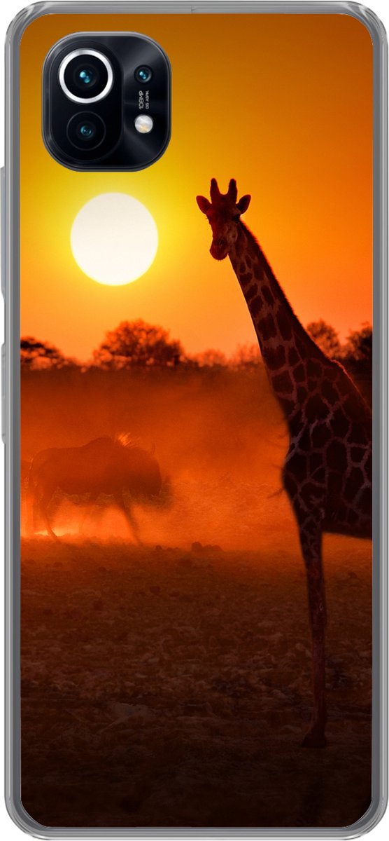 Telefoonhoesje Geschikt voor Xiaomi Mi 11 hoesje - Giraffe - Zon - Savanne - Siliconen Telefoonhoesje Telefoonhoesje