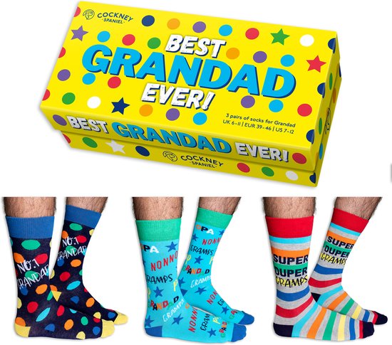 Opa sokken - Best Grandad Ever - Herensokken 3 Paar - maat 39-46 - Vaderdag cadeau