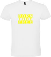 Wit  T shirt met  print van "BORN TO BE FREE " print Neon Geel size L