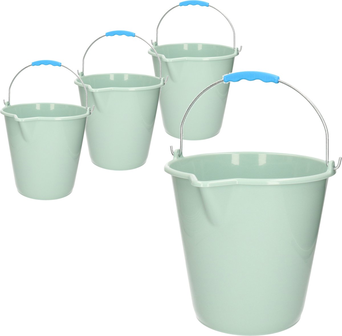 Plasticforte Emmer - 4x stuks - met schenktuit - 12L - mintgroen - schoonmaakemmer