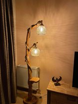 Houten boomstam lamp vloerlamp handgemaakt lamp landelijk industrieel model LOTUS inc. GLAZEN LAMPENBOLLEN LAMPENKAPPEN