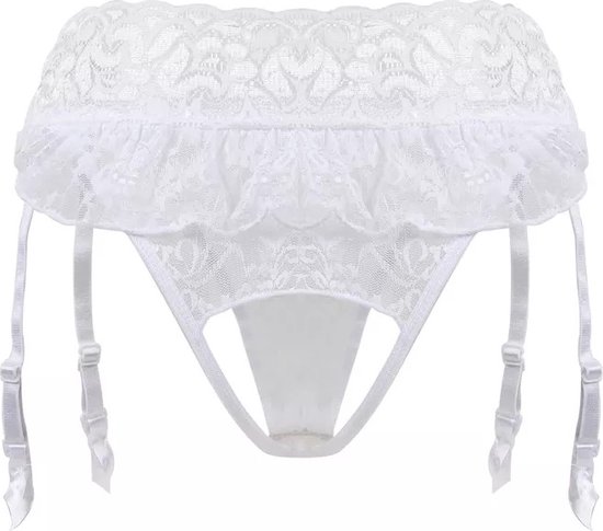 Porte-jarretelles en kanten Witte avec bas ouvert à l'entrejambe | taille 46/48 | Ensemble de lingerie sexy