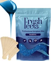 freshfeels® Hard Wax Beans - incl. 20x Wax Spatels - 1 KG - Voor Lichaam & Gezicht - Wax Parels - Wax Bonen - Wax Korrels - Voor Gevoelige Huid - Fijn/Grof Haar - Brazilian Hard Wax - Aqua Blauw