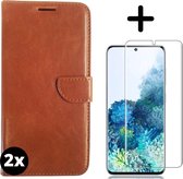 Fooniq Boek Hoesje Bruin 2x + Screenprotector 2x - Geschikt Voor Samsung Galaxy S20 Plus