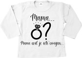 Shirt kind-trouwen-aanzoek-mama...mama wil je iets vragen-wit-zwart-Maat 62