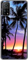 Geschikt voor Xiaomi Mi 10T 5G hoesje - Een silhouet van palmbomen tijdens een zonsondergang op Hawaii - Siliconen Telefoonhoesje