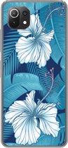 Geschikt voor Xiaomi 11T hoesje - Tropisch - Bloemen - Blauw - Siliconen Telefoonhoesje