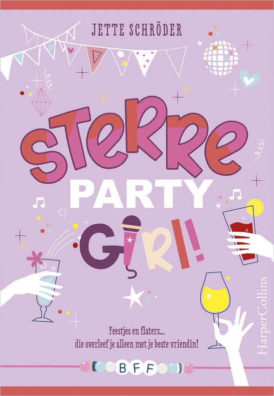 Titel Sterre Party Girl met slingers, discobal en feestelijke drankjes. Jette Schröder.