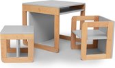 skiddoü Tafel kinderstoel, houten set Mob, universele multifunctionele meubelset 8-in-1, aanpasbare stoel, kruk, stoel, tafel, bureau, boekenkast, grijs, 65 x 60 x 16, 2060041
