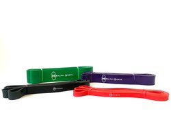 Complete set van 4 weerstandbanden met verschillende sterktes – ideaal voor krachttraining, revalidatie of thuisworkouts.