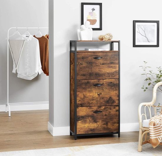 MIRA Home - schoenenkast - schoenenrek - bruin/zwart - industrieel - 60 x 30 x 130 cm